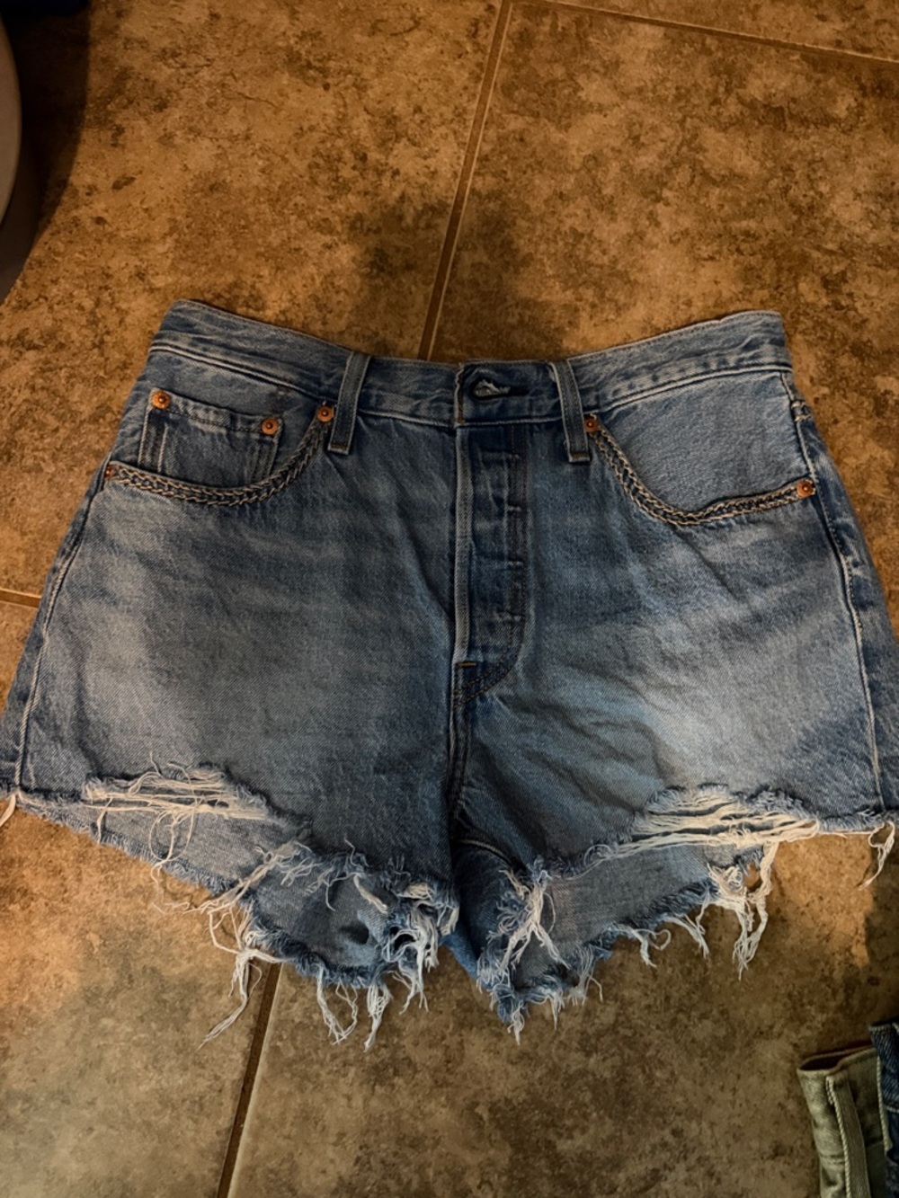 Levi's Distressed High-Rise Denim Cutoff Shorts - Blue 501